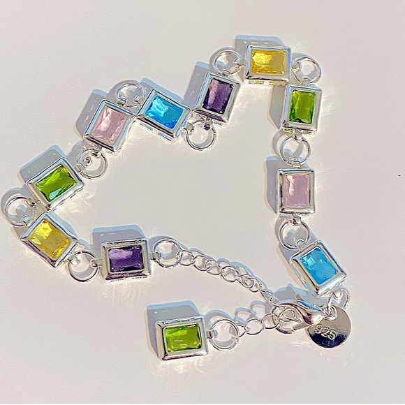 Sterling Silver Multicolor Zircon Gemstone 925 Stamped Bracelet - Picture 2 of 5